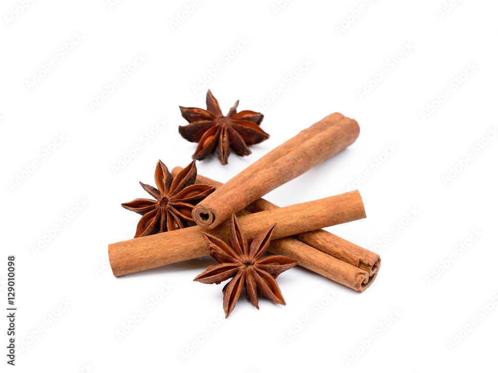 Fragrant anise and cinnamon isolated on white background Fragrant anise and cinnamon isolated on white background