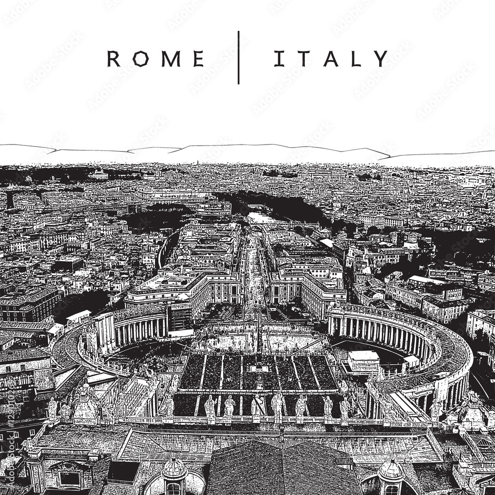 Famous panoramic view of Rome, Italy. Vector illustration.