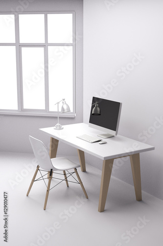 Minimalist modern working space in white room