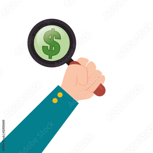 hand human with magnifying glass searching money vector illustration design