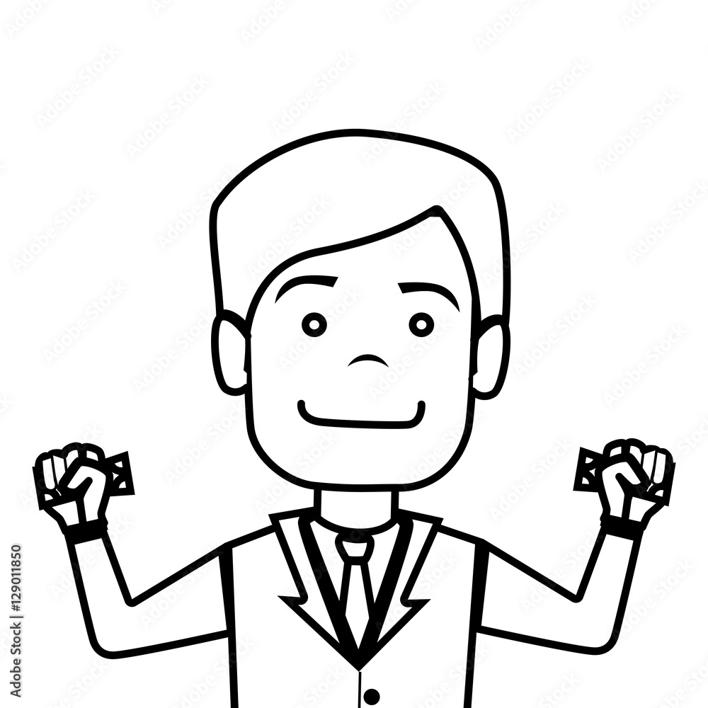 businessman with dollar bills in hands vector illustration design