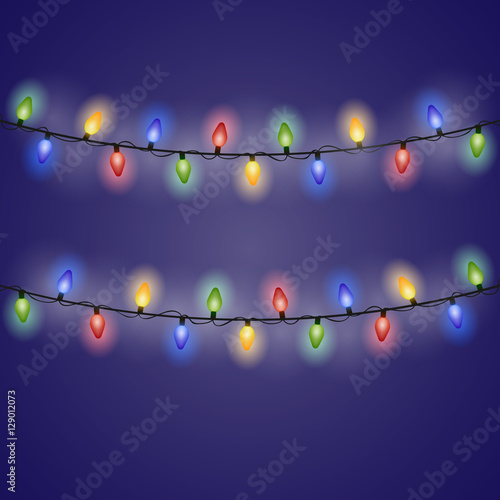 Isolated glowing light bulb garland on gradient background. © brovkoserhii