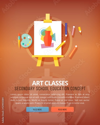 Art classes. Visual art gallery. Education and science vertical layout concepts. Flat modern style.