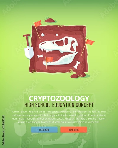 Education and science concept illustrations. Cryptozoology. Science of life and origin of species. Flat vector design banner.