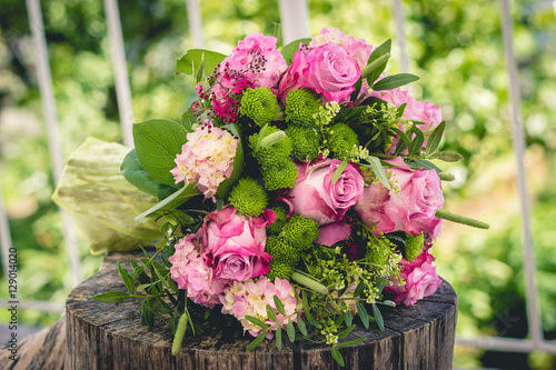 Pink roses wedding bouquet