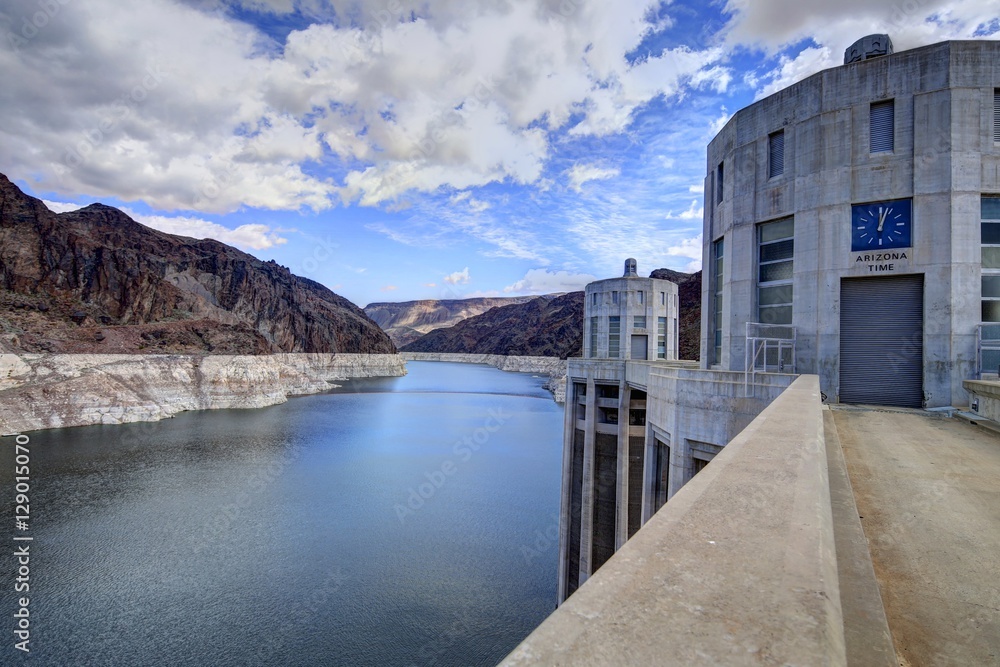 Views of the Hoover Dam and surrounding infrastructure