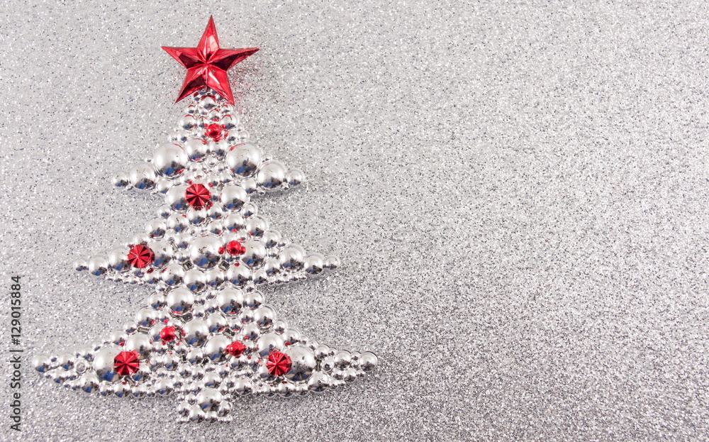 Christmas Tree Decoration With Silver Glitter Background Stock Photo