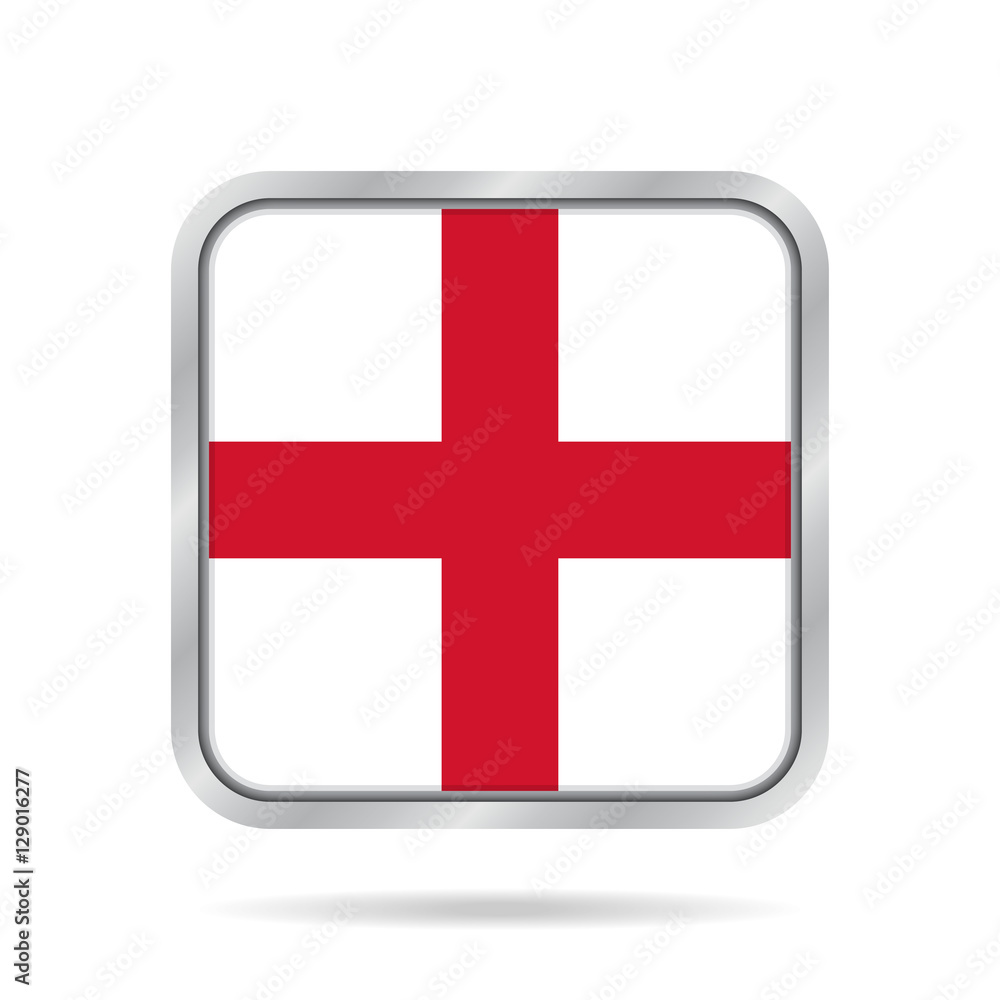 flag of England, shiny metallic gray square button flag of England, shiny metallic gray square button