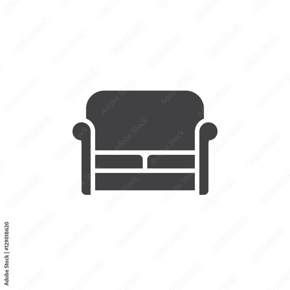 couch, sofa icon vector, solid flat sign, pictogram isolated on white, logo illustration