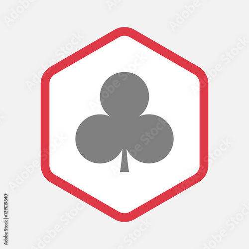 Isolated hexagon with  the  Club  poker playing card sign