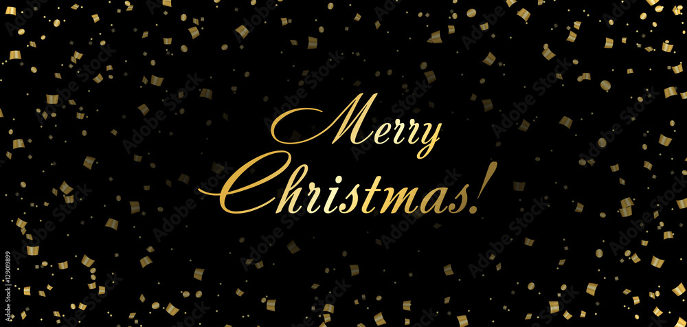 Merry Christmas background. Gold abstract template confetti for card, greeting, Xmas celebrate banner, Light sparkle. Happy New Year celebration design. Golden decoration Vector illustration Merry Christmas background. Gold abstract template confetti for card, greeting, Xmas celebrate banner, Light sparkle. Happy New Year celebration design. Golden decoration Vector illustration
