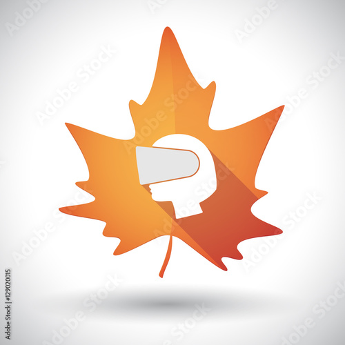 Isolated orange leaf with  a female head wearing a virtual reali
