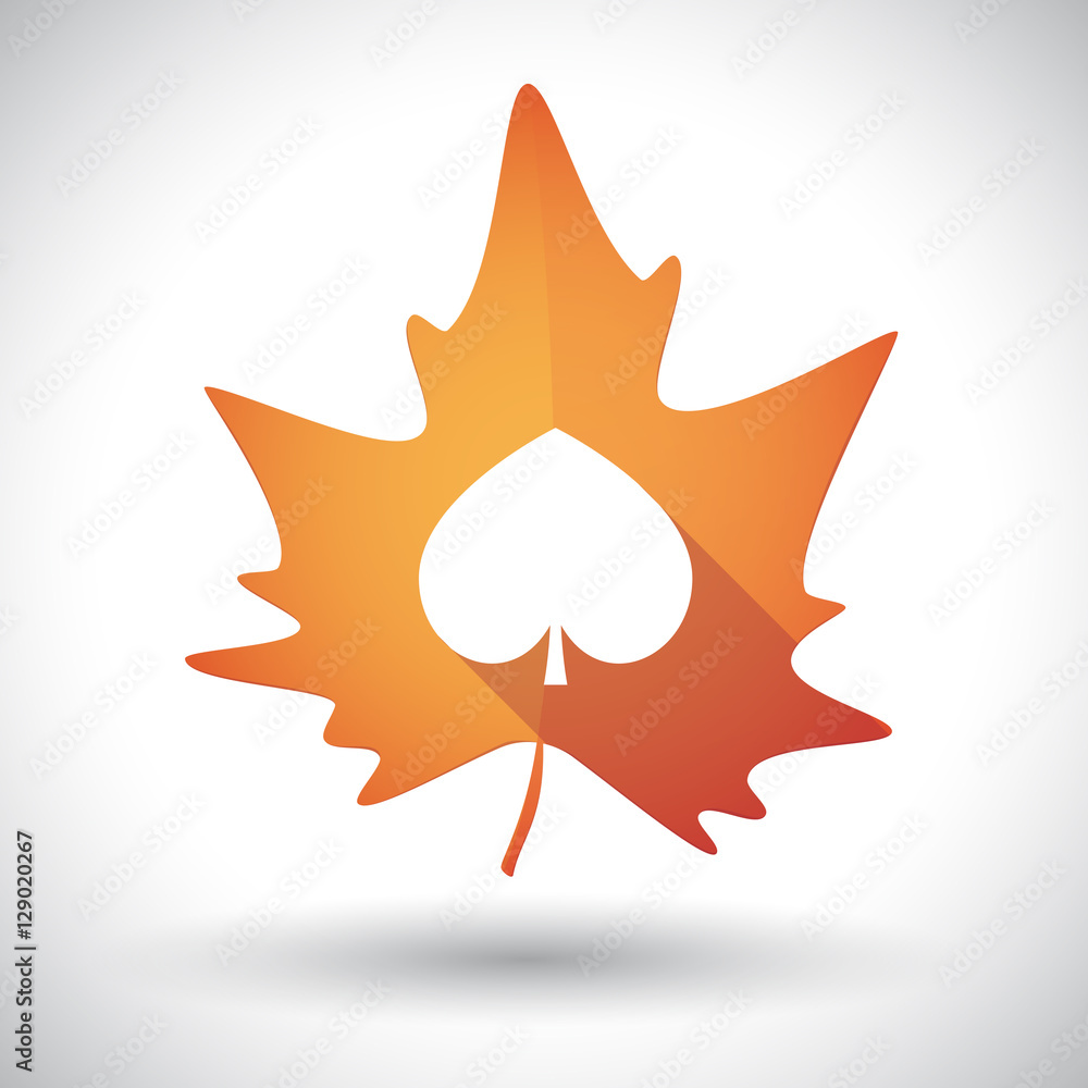 Isolated orange leaf with the spade poker playing card sign Isolated orange leaf with the spade poker playing card sign