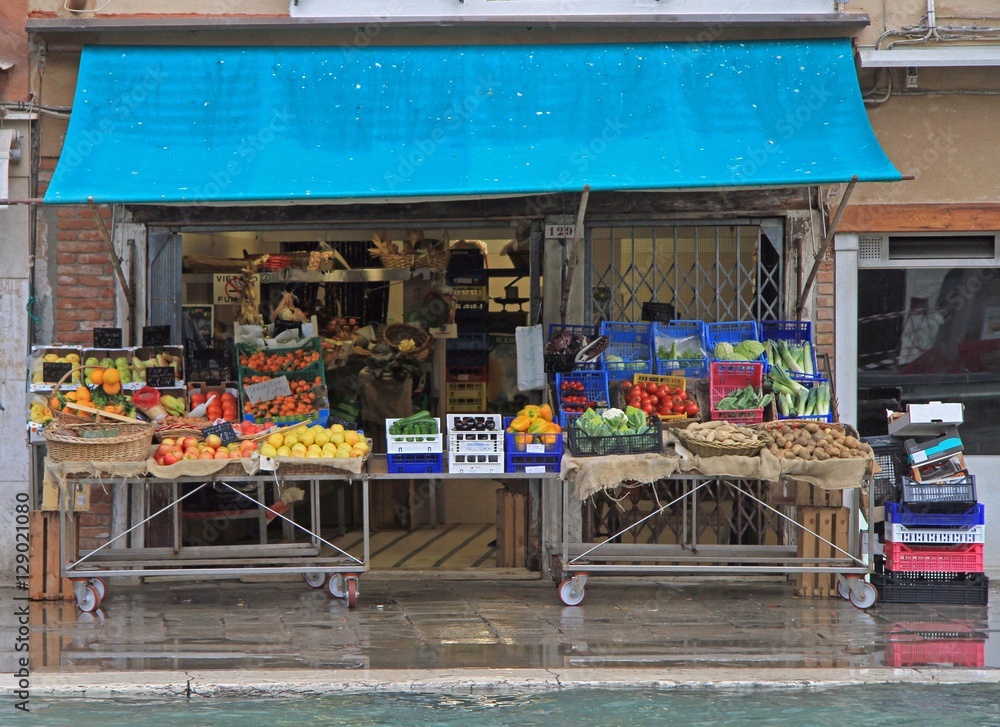stand with fruits and vegetables outdoor in Venice, Italy