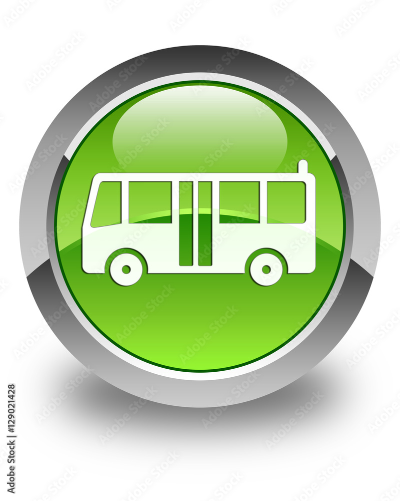 Bus icon glossy green round button Bus icon glossy green round button