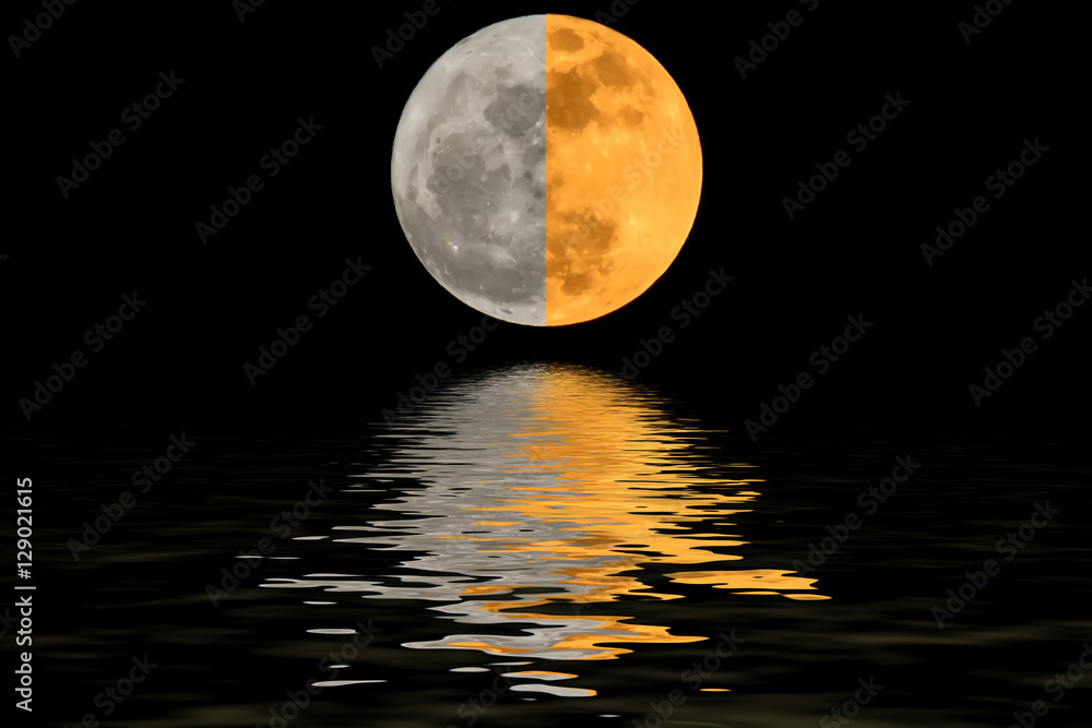 Fototapeta premium Moon 2 color and shadows in the water.
