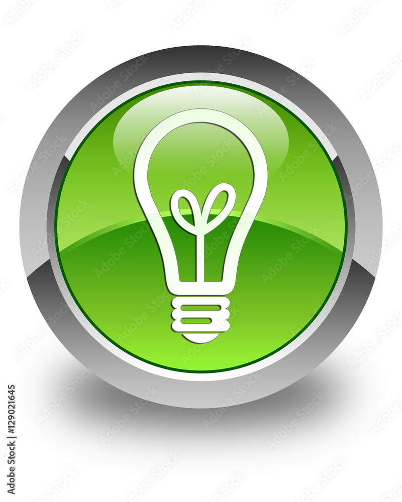 Bulb icon glossy green round button Bulb icon glossy green round button