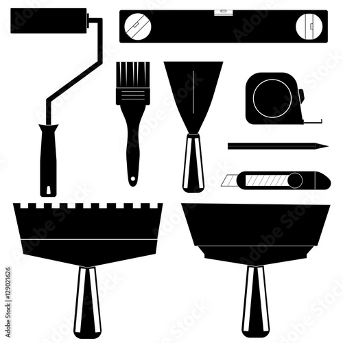 Painter tools, construction, repair tools, vector icons set, EPS10