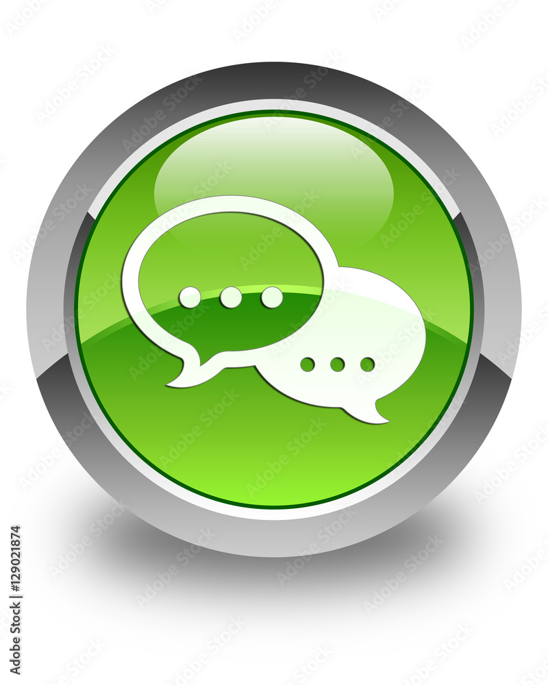 Talk bubble icon glossy green round button Talk bubble icon glossy green round button