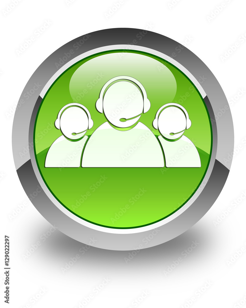 Customer care team icon glossy green round button