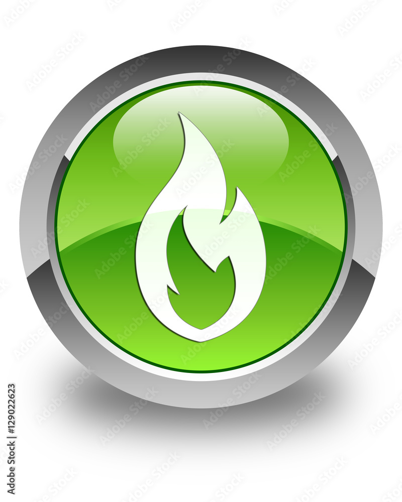 Fire flame icon glossy green round button Fire flame icon glossy green round button