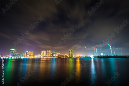 The skyline of Norfolk at night, seen from the waterfront in Por
