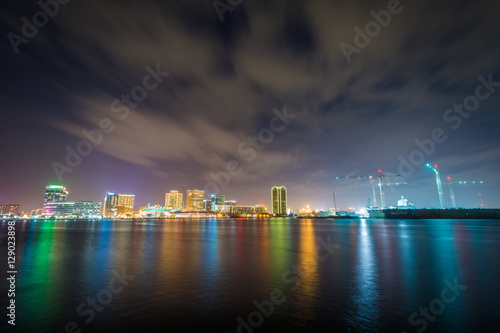 The skyline of Norfolk at night, seen from the waterfront in Por