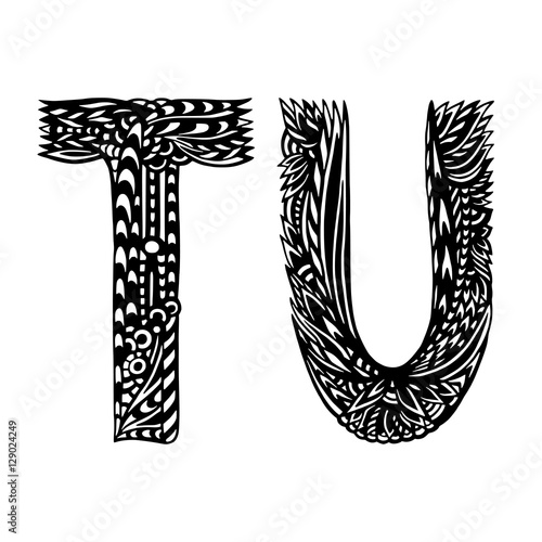 Decorative Hand-Drawn Letters - Ethnic Alphabet - T And U