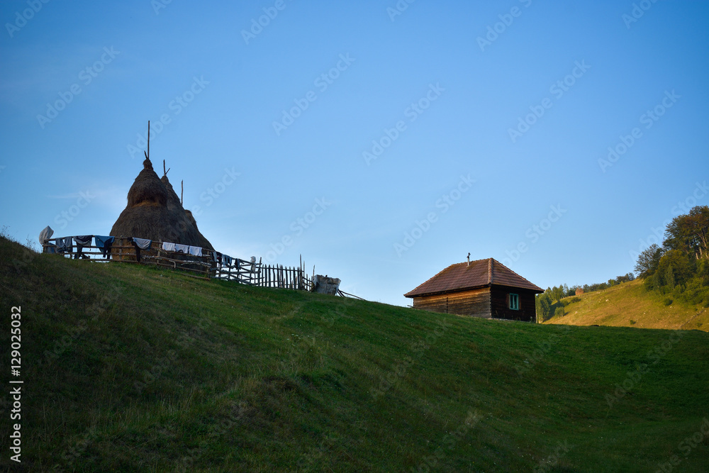 mountain landscape in autumn morning - Fundatura Ponorului, Romania. Remastered for canvas print mountain landscape in autumn morning - Fundatura Ponorului, Romania. Remastered for canvas print