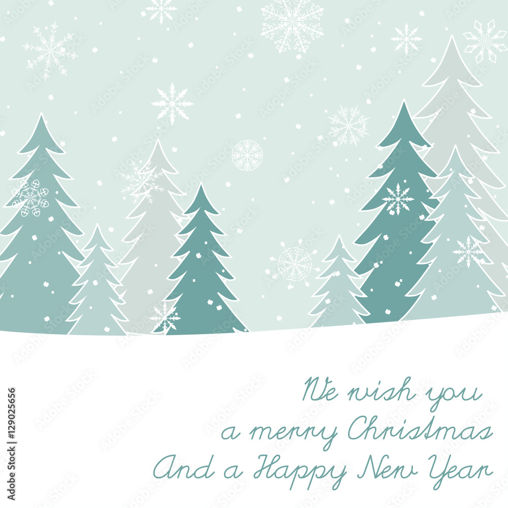 Christmas and New Year's card with firs
