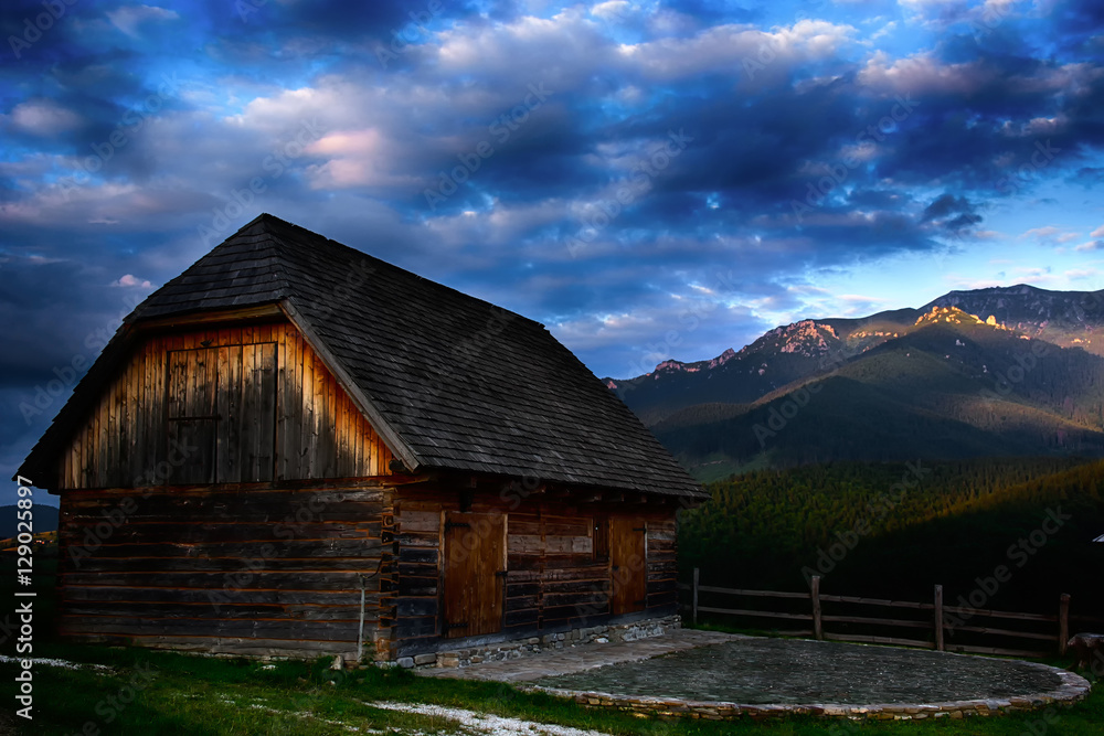 Evening, sunset on mountain hills of Simon village. Bran. Evening, sunset on mountain hills of Simon village. Bran.