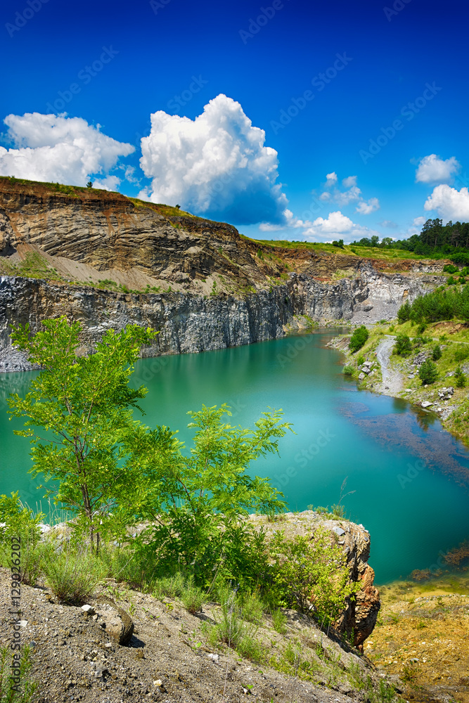 Fototapeta premium The emerald lake of Racos, Brasov county, Romania