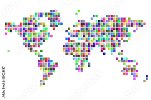 world map square pixels random colored