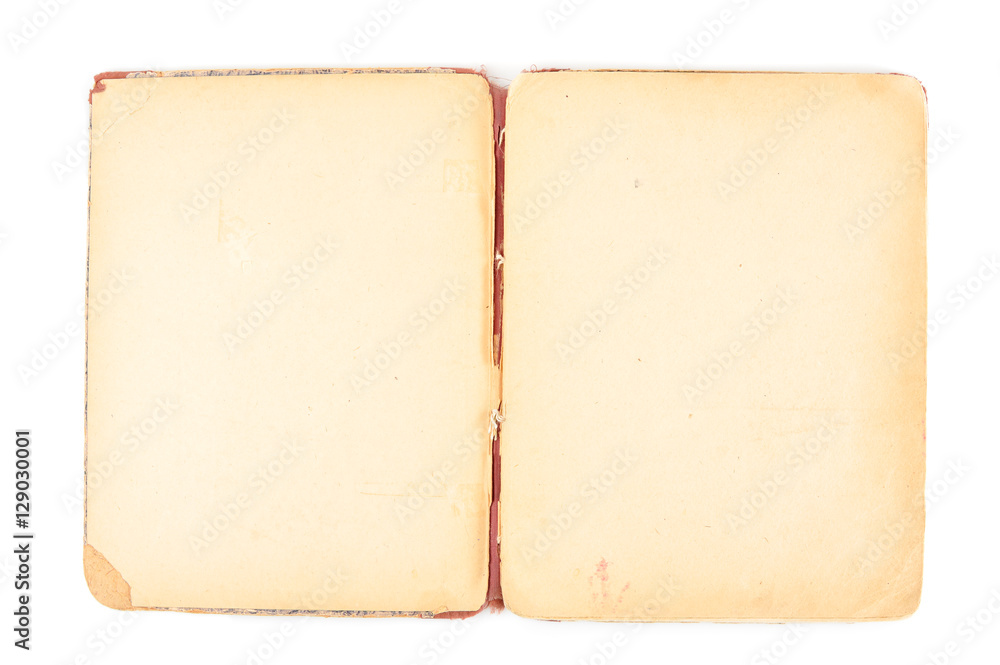 Open old yellowed notepad. Top view. Open old yellowed notepad. Top view.