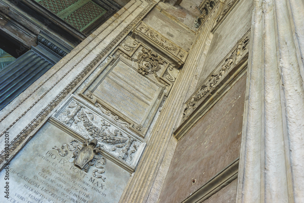Details of the facade the ancient landmarks - Pantheon in Rome Details of the facade the ancient landmarks - Pantheon in Rome