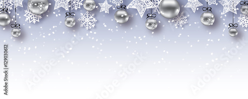 christmas baubles banner  - vector xmas / happy new year background (gray)