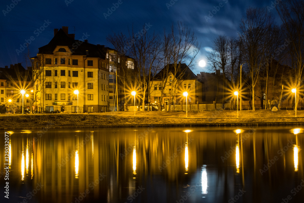 Night landscape in the city. moon