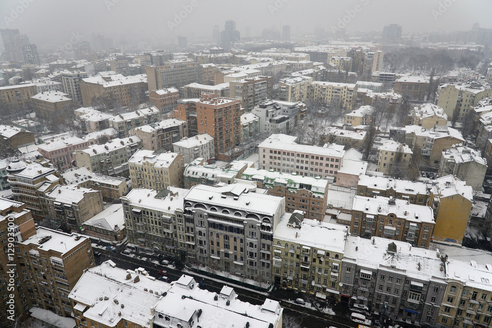 Kiev winter, aerial view