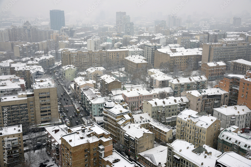 Kiev winter, aerial view