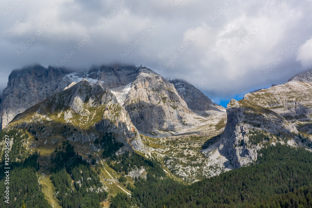 Beautiful landscape in the italian Alps..Little village in Dolomites, Italy