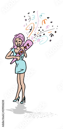 Dame viert feest met confetti kanon
