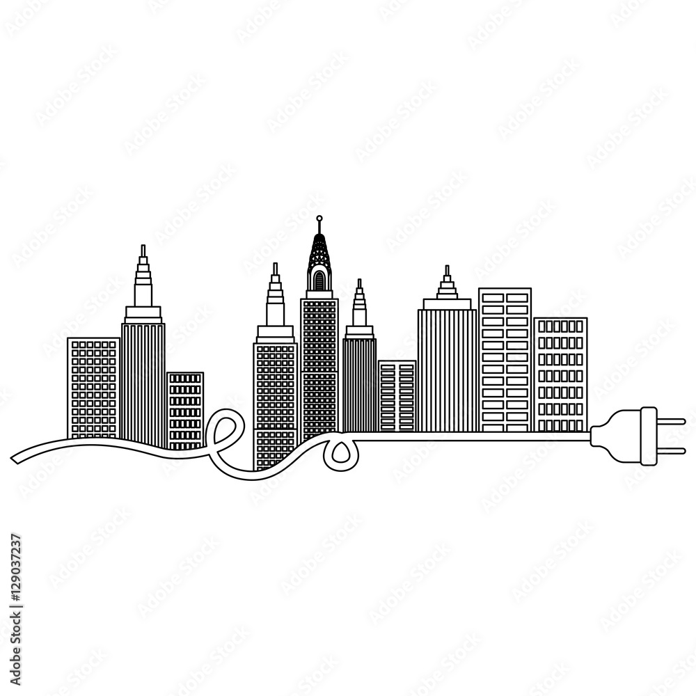 Ctiy building and plug icon. Architecture urban modern and metropolis theme. Isolated design. Vector illustration