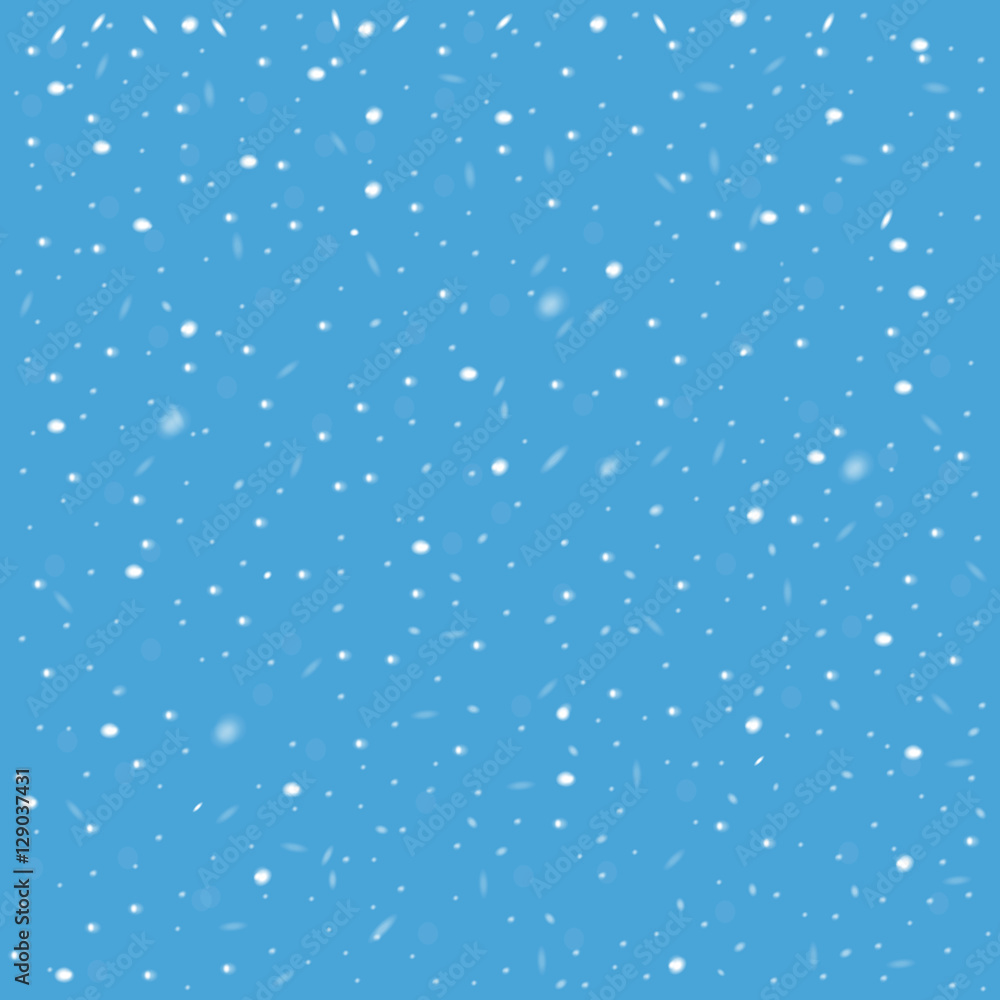 Falling snow on blue background. Vector image. Abstract snowflake background. Winter composition with glowing elements. Snowfall in motion. Template in seasonal style for your design. Snowy pattern. Falling snow on blue background. Vector image. Abstract snowflake background. Winter composition with glowing elements. Snowfall in motion. Template in seasonal style for your design. Snowy pattern.