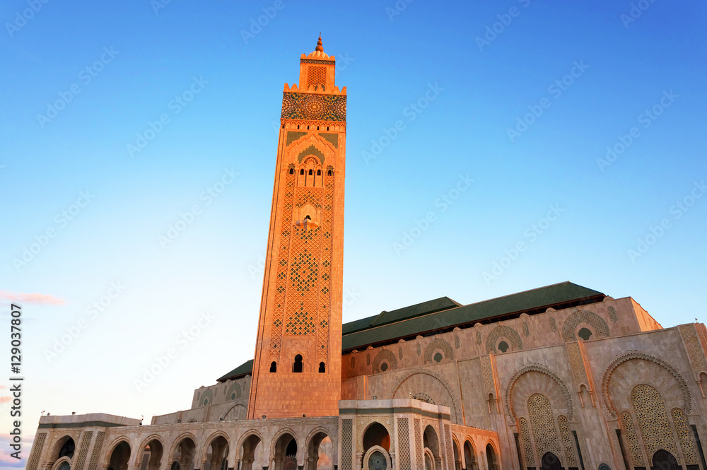 Fototapeta premium Architectural detail of the The Hassan II Mosque, Casablanca. It is the largest mosque in Morocco and the third largest mosque in the world