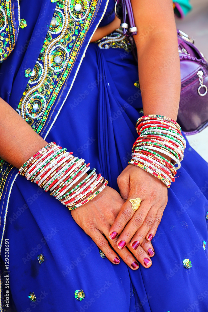 Close-up of woman's hands with bangels, Agra Fort, Uttar Pradesh