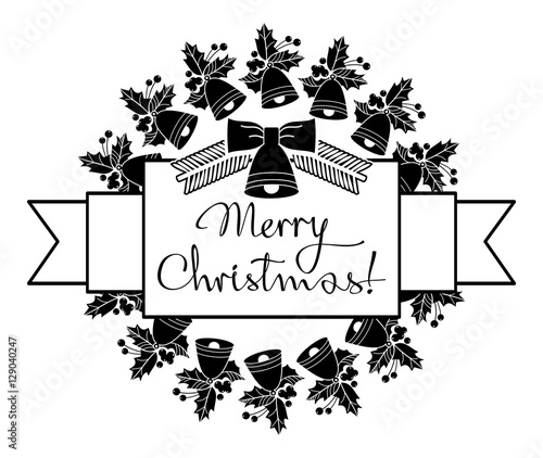 Christmas label with holiday decorations and written greeting  Merry Christmas  . Vector clip art.