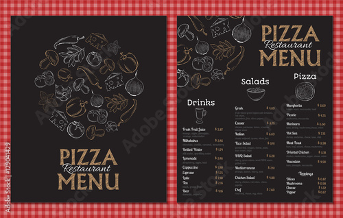 Pizza restaurant menu template design with hand-drawn ingredient