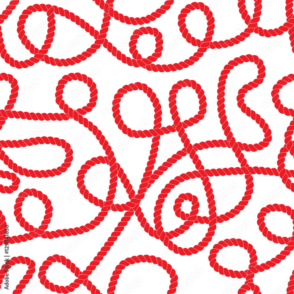 Red curved rope pattern on white background Red curved rope pattern on white background
