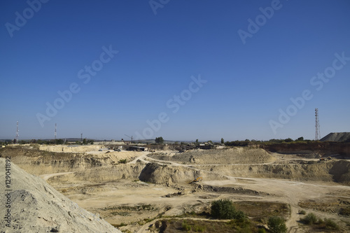 Large quarry for gravel mining, sand and clay. Mining machines and units. Mining