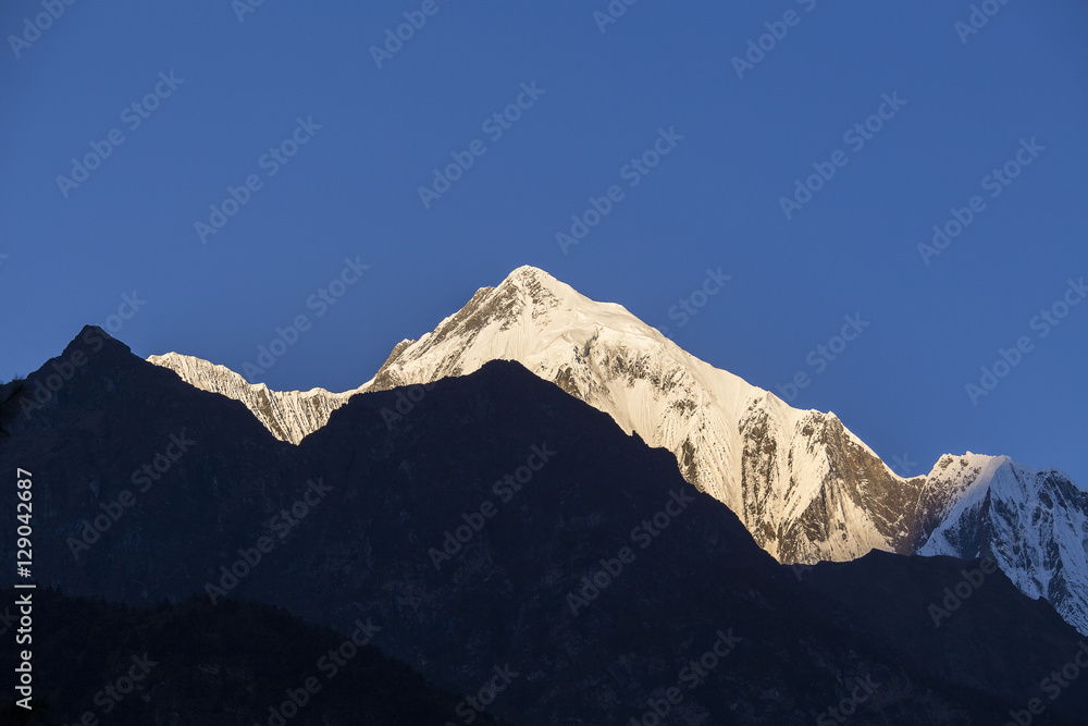 Majestic mountain peaks in Himalayas mountains in Nepal